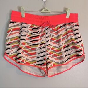 FABLETICS Womens SZ/L Neon Orange Black Athletic Shorts Inside Pocket Lined